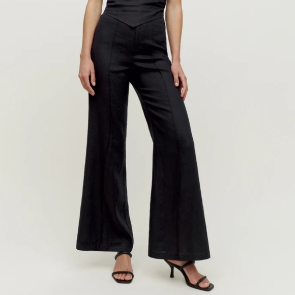 Reformation Linen High Waist Black Wide-Leg Pants